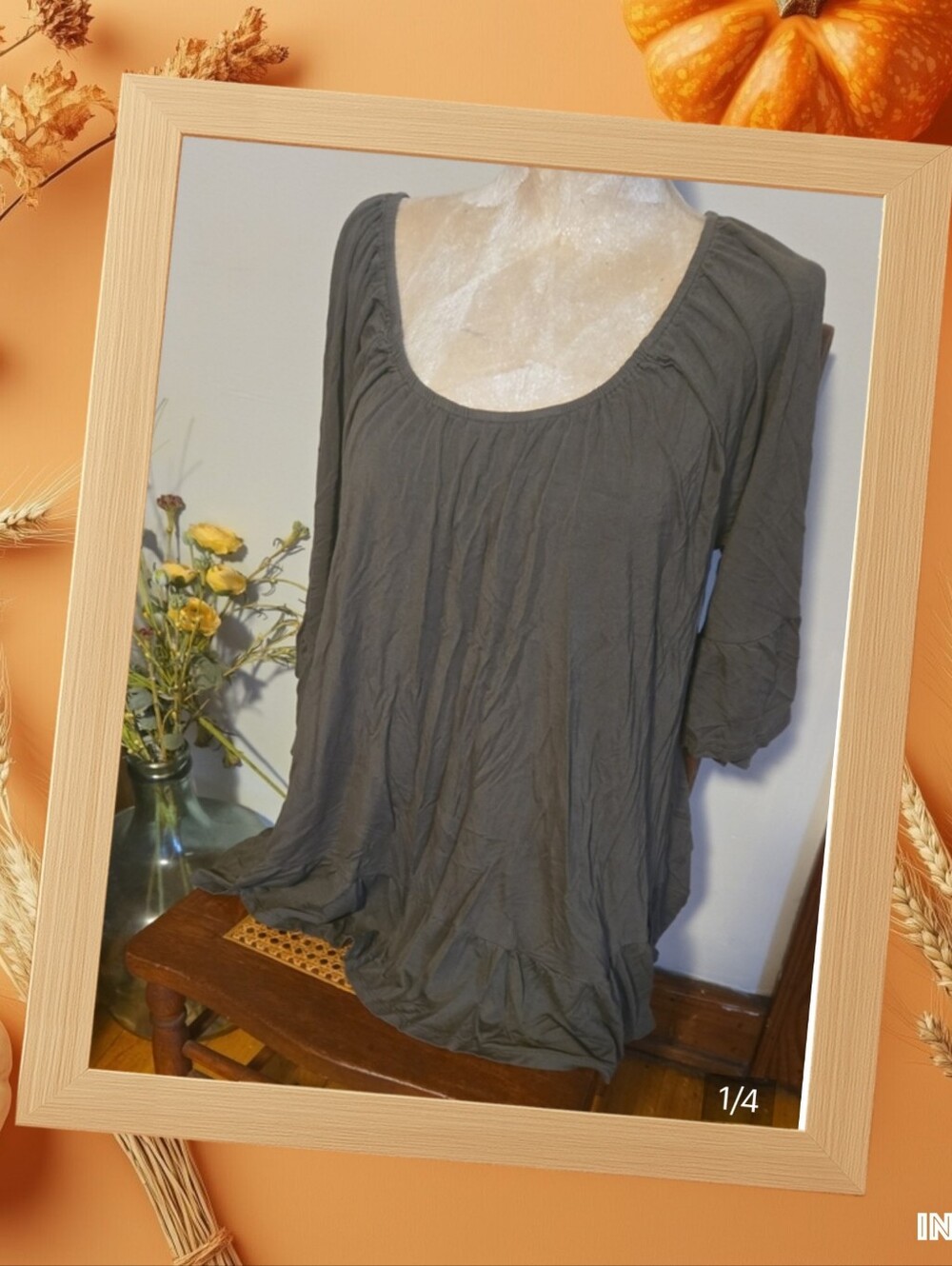 Cable & Gauge Dark Olive Scoop Neck 3/4 Sleeve Top Size Xl